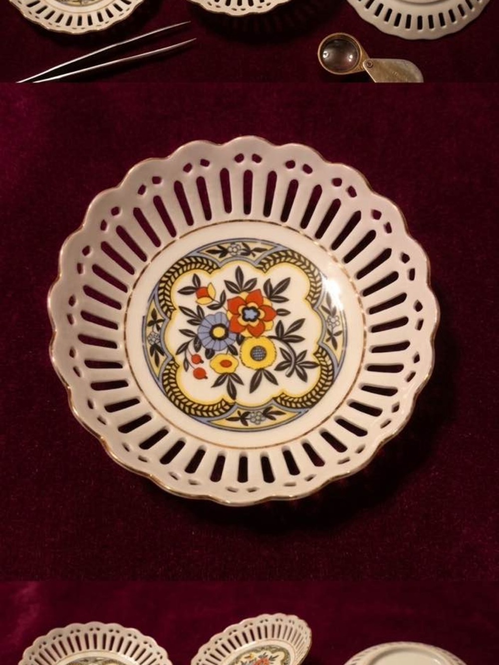 Vintage Schumann Bavaria Floral Pierced Porcelain Dish Cottagecore Vanity Decor